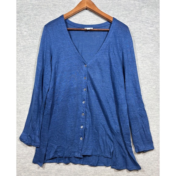 J Jill Love Linen Cardigan Sweater M Blue V Neck Casual - Picture 1 of 4
